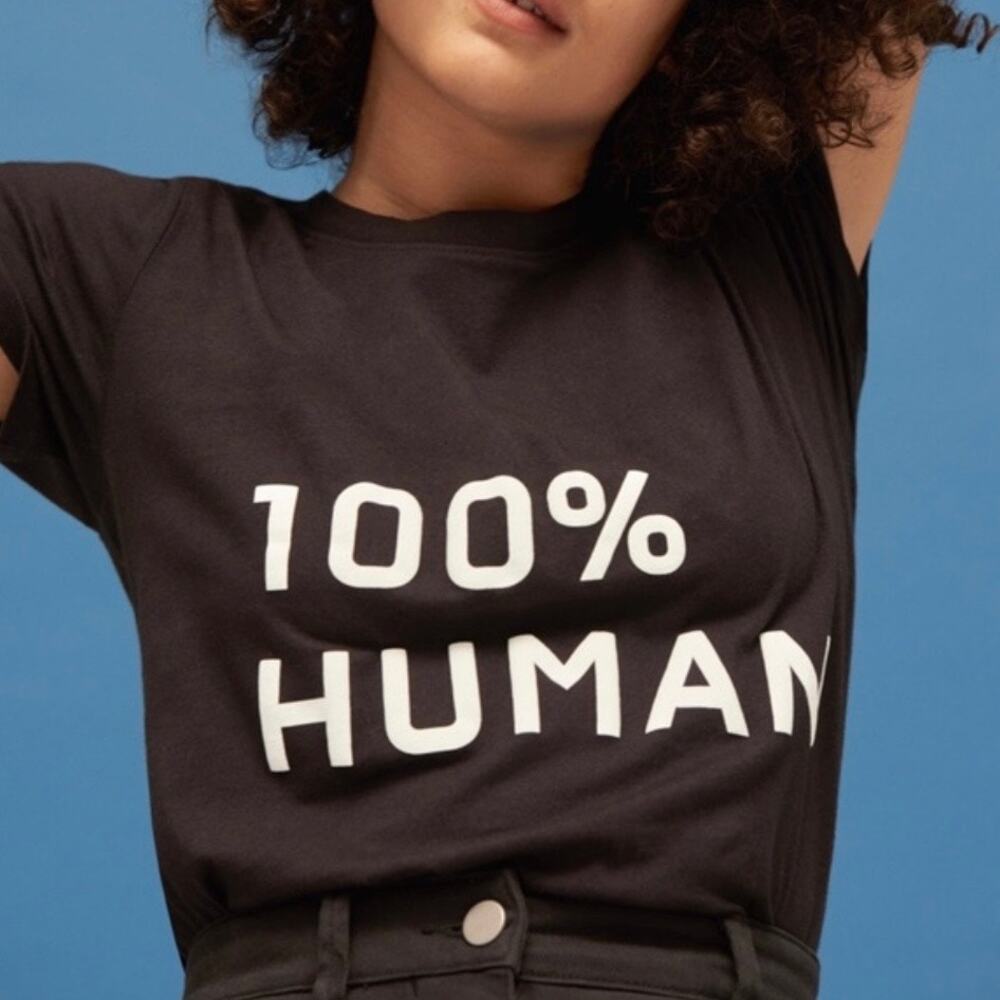 NWT Everlane Black Short Sleeve Cotton T-shirt Womens Sz XS 100% Human Spellout